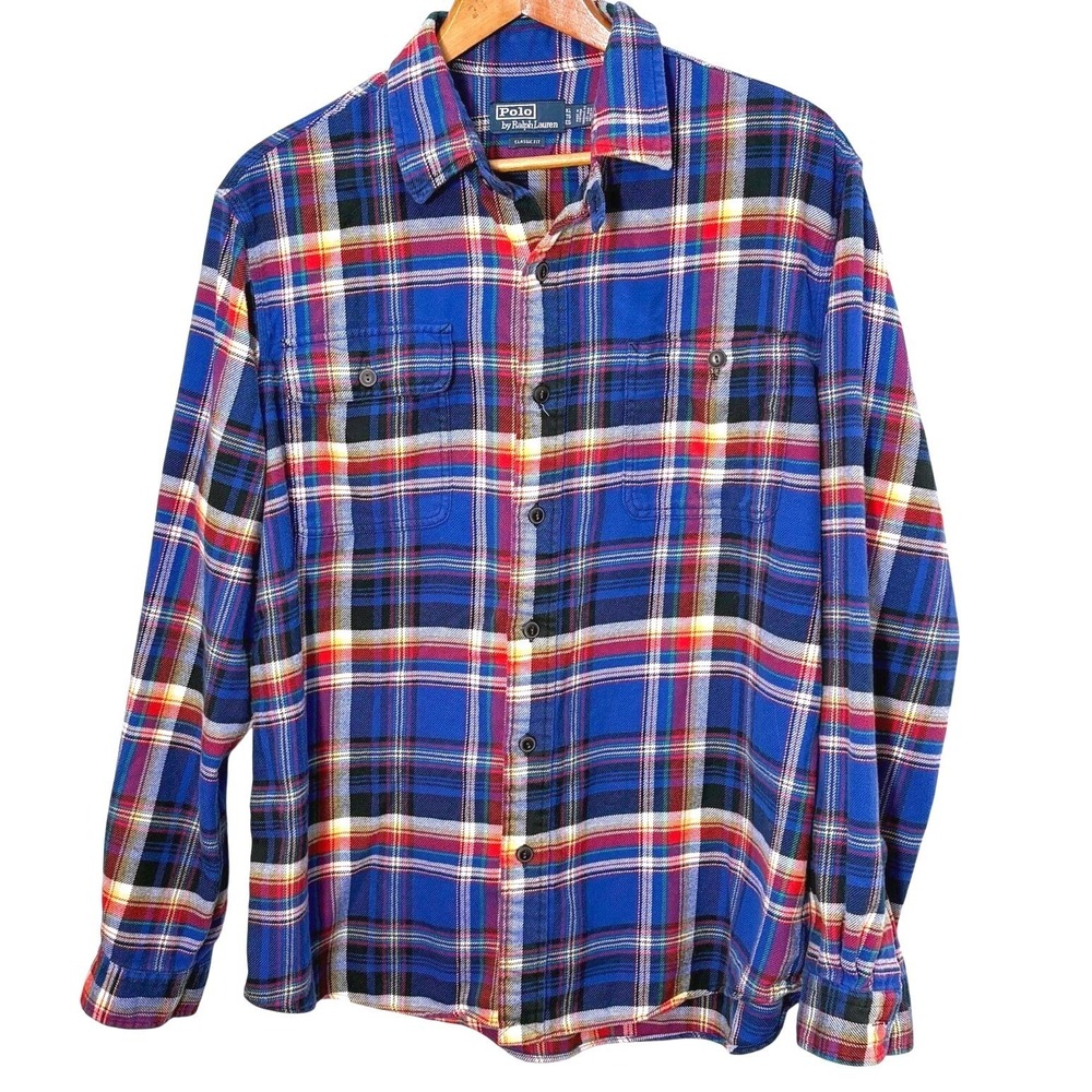 Polo Ralph Lauren Men Royal Blue Plaid Shirt XL Classic Fit Cotton Preppy Pocket